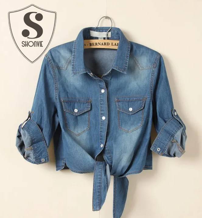 Camisa Mujer Denim Corta Sexy