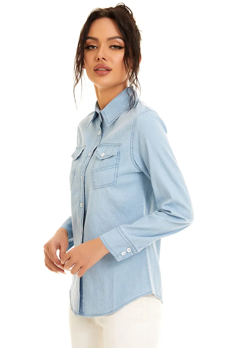 Camisa Mujer Denim Larga Slim