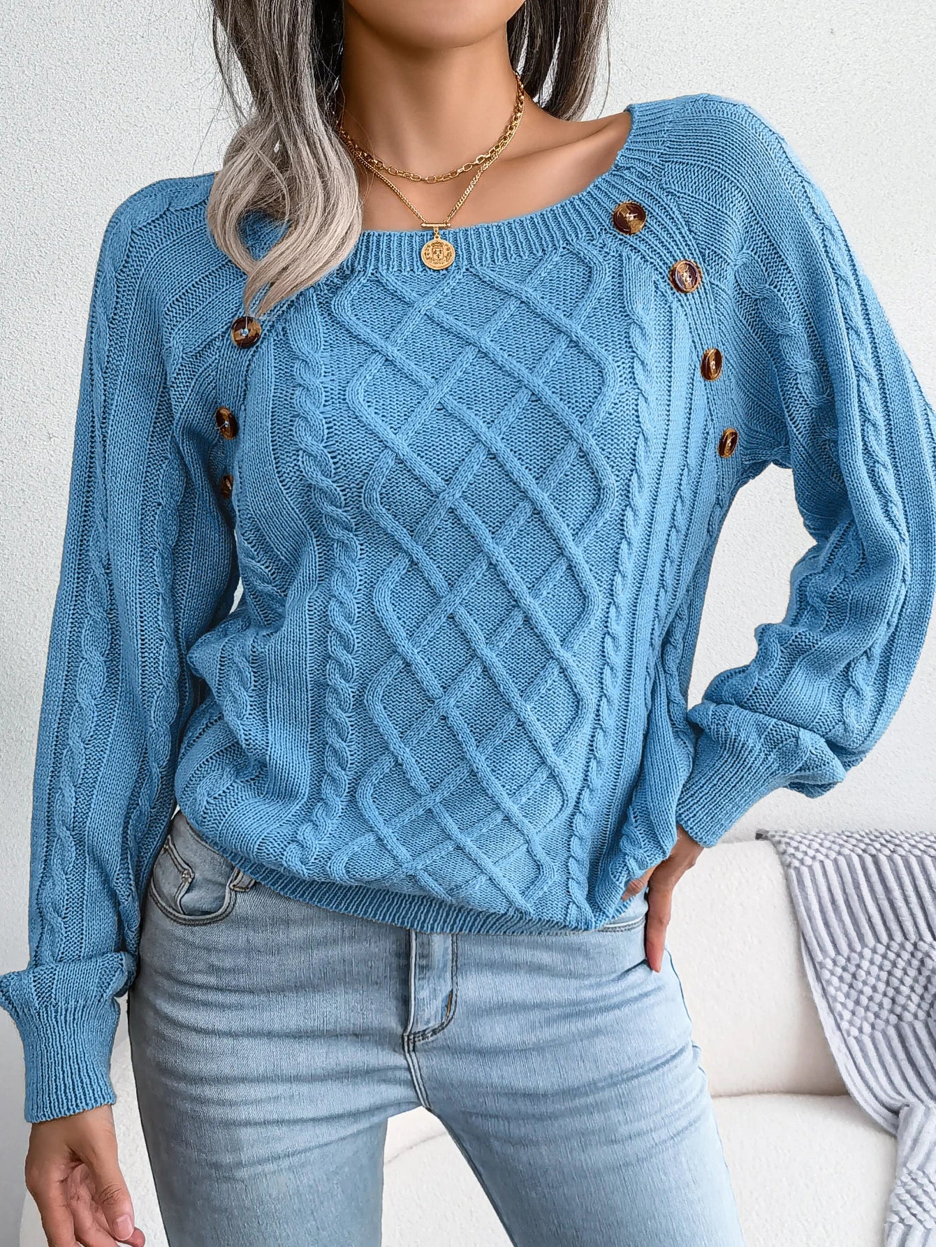 Jersey Mujer Fino Botones Fashion