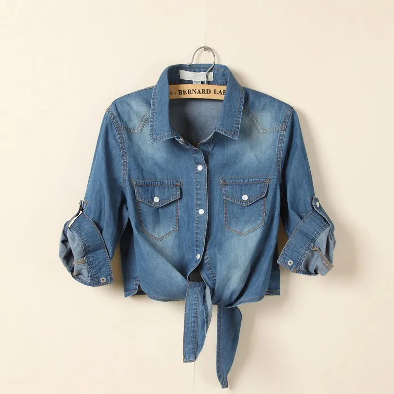 Camisa Mujer Denim Corta Sexy
