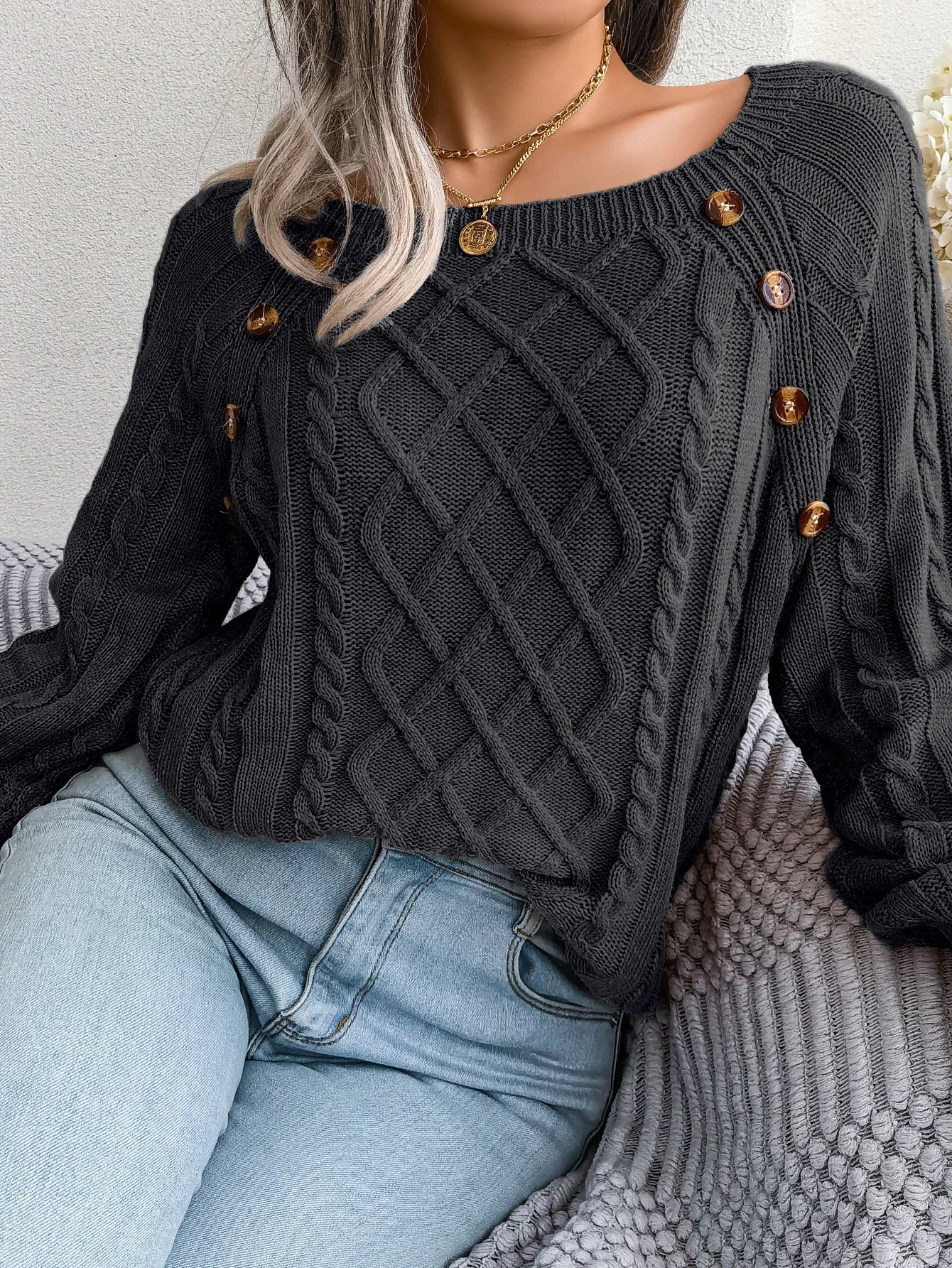Jersey Mujer Fino Botones Fashion