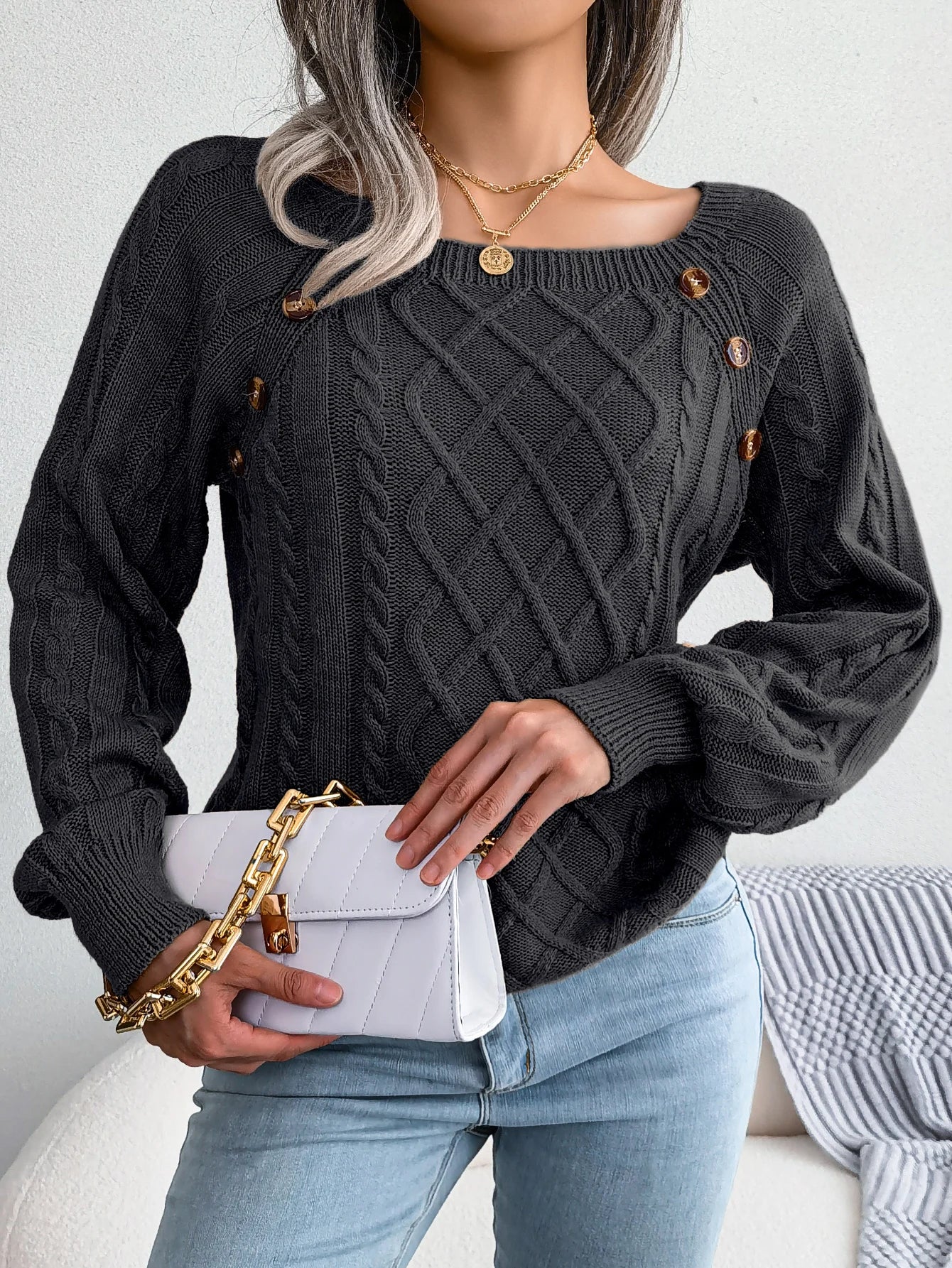 Jersey Mujer Fino Botones Fashion