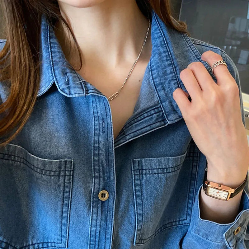 Women's Long Casual Denim Shirt