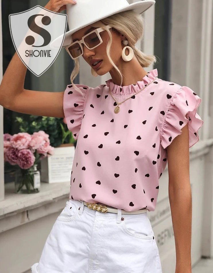 Blusa Manga Corta Fashion Casual Corazón