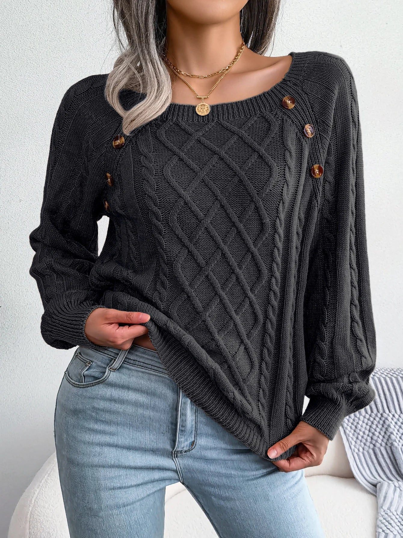 Jersey Mujer Fino Botones Fashion