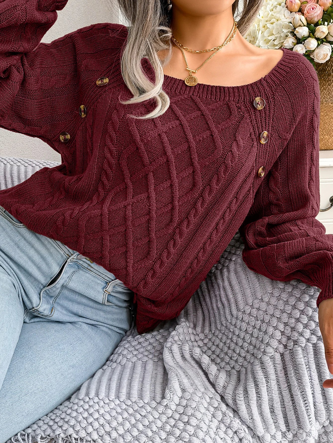 Jersey Mujer Fino Botones Fashion