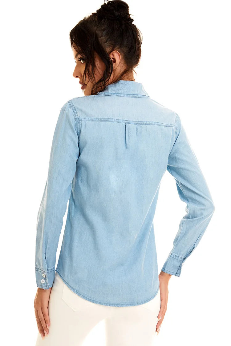 Camisa Mujer Denim Larga Slim