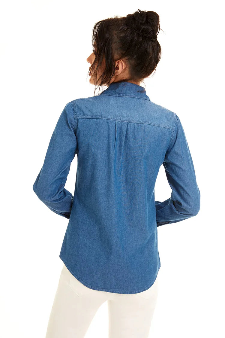 Camisa Mujer Denim Larga Slim