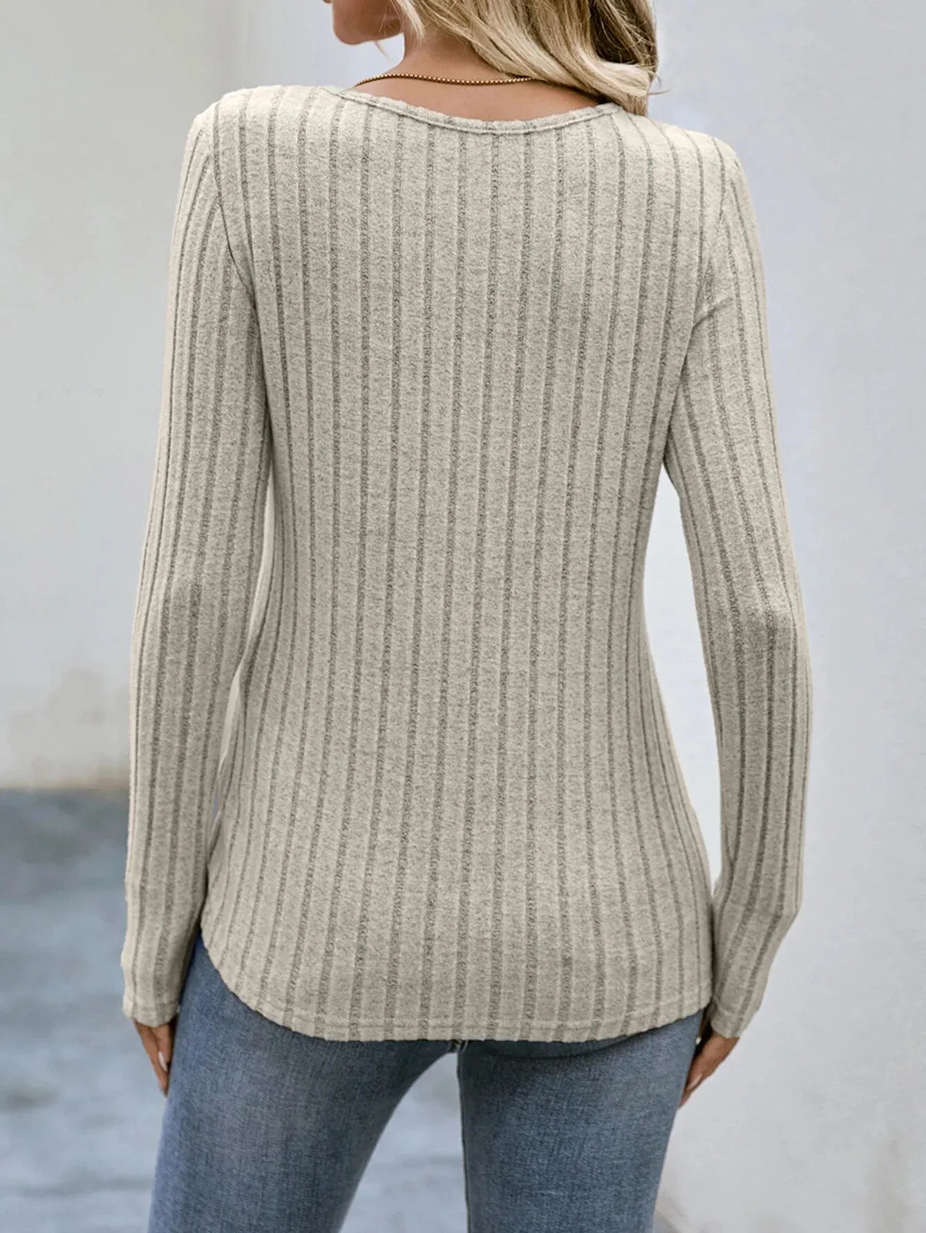 Suéter Mujer Gris Manga Larga Otoño Botones