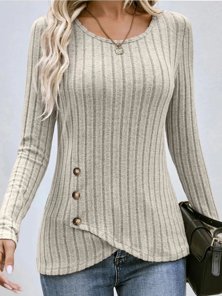 Suéter Mujer Gris Manga Larga Otoño Botones