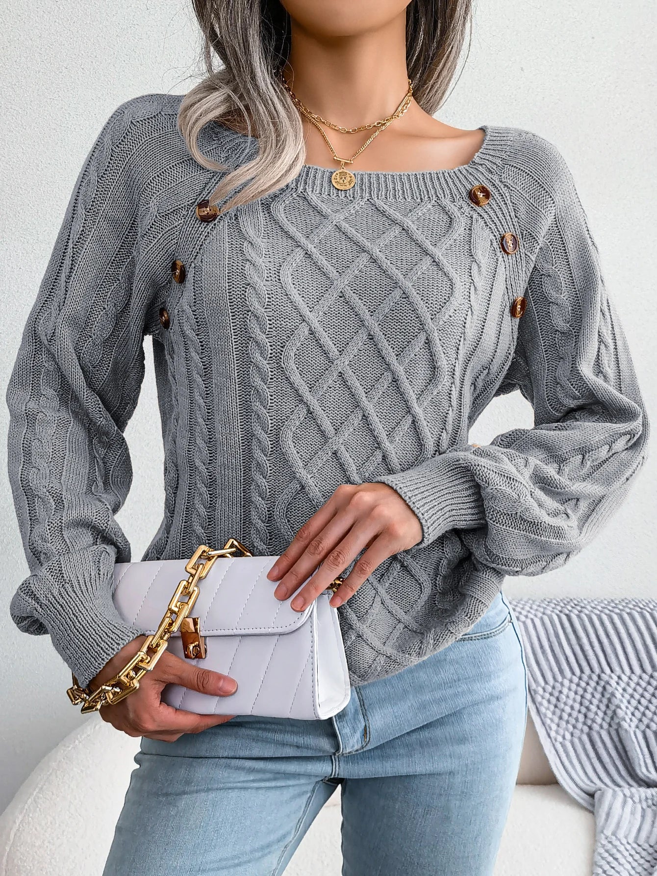Jersey Mujer Fino Botones Fashion