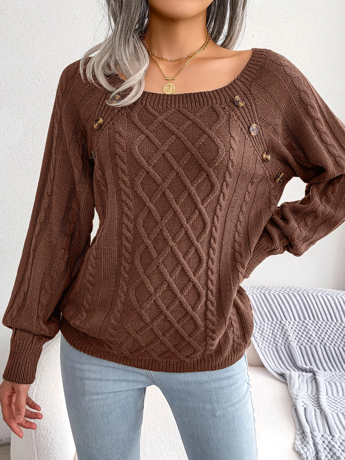 Jersey Mujer Fino Botones Fashion