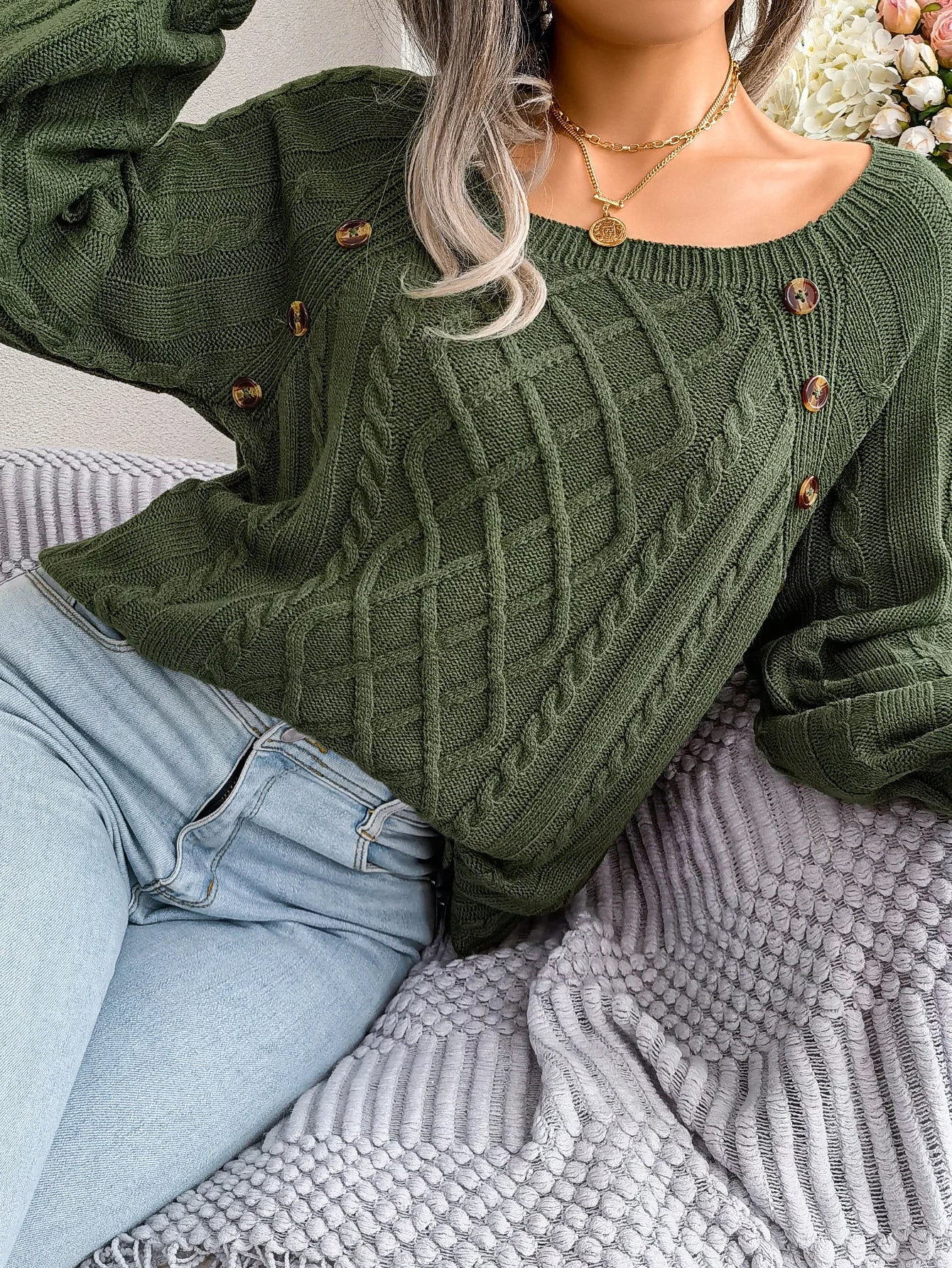 Jersey Mujer Fino Botones Fashion