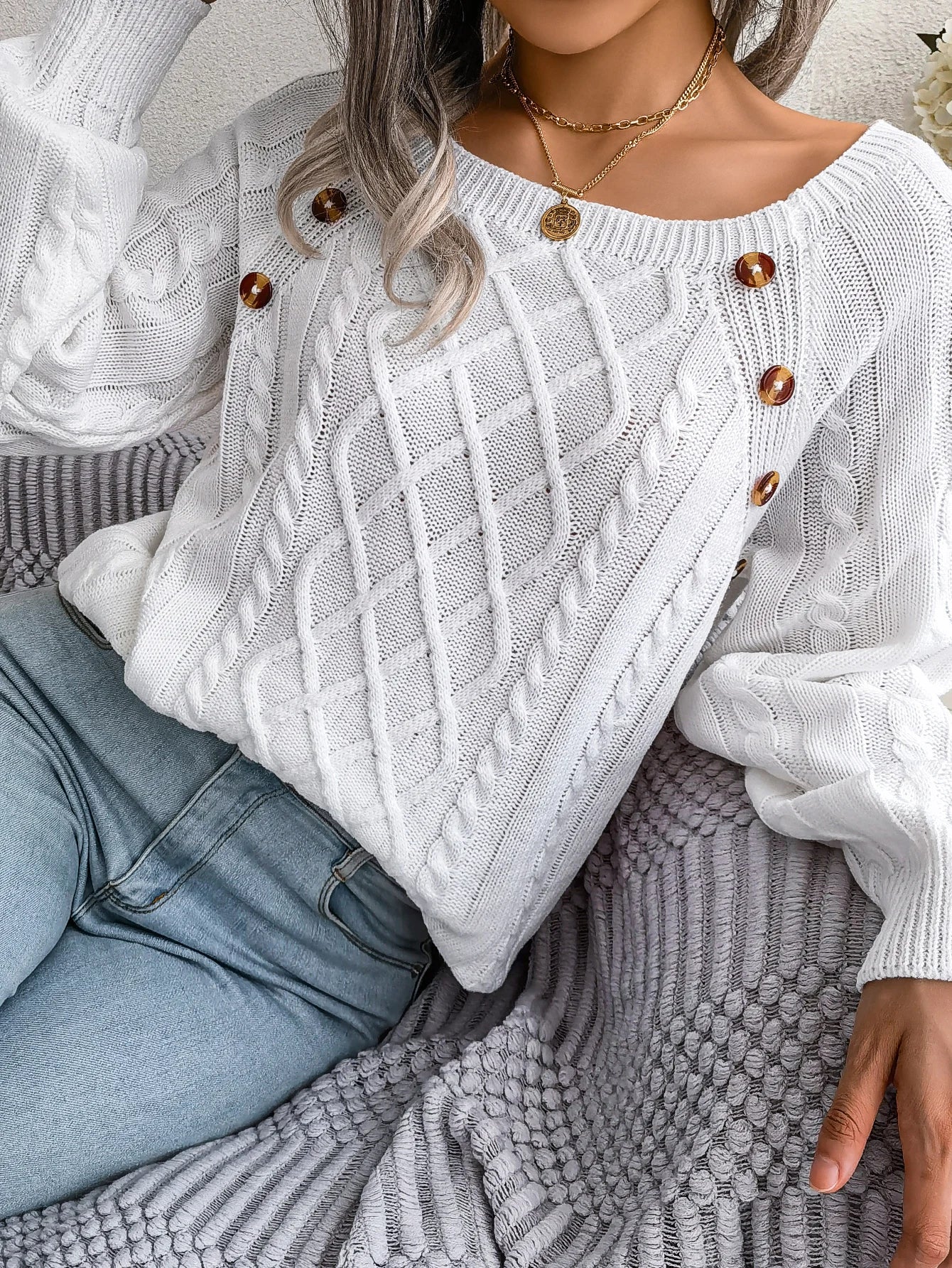 Jersey Mujer Fino Botones Fashion