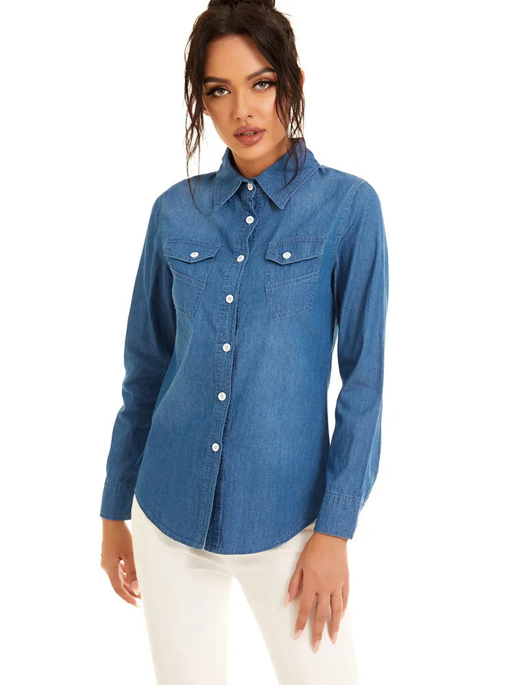 Camisa Mujer Denim Larga Slim