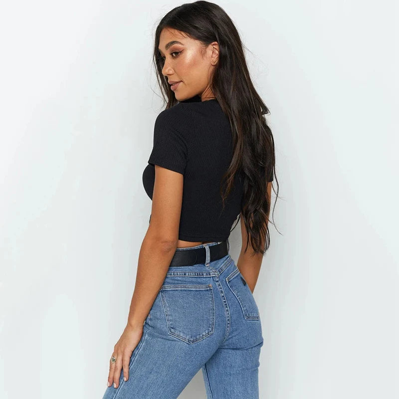 Camiseta Mujer Básica Corta Cómoda