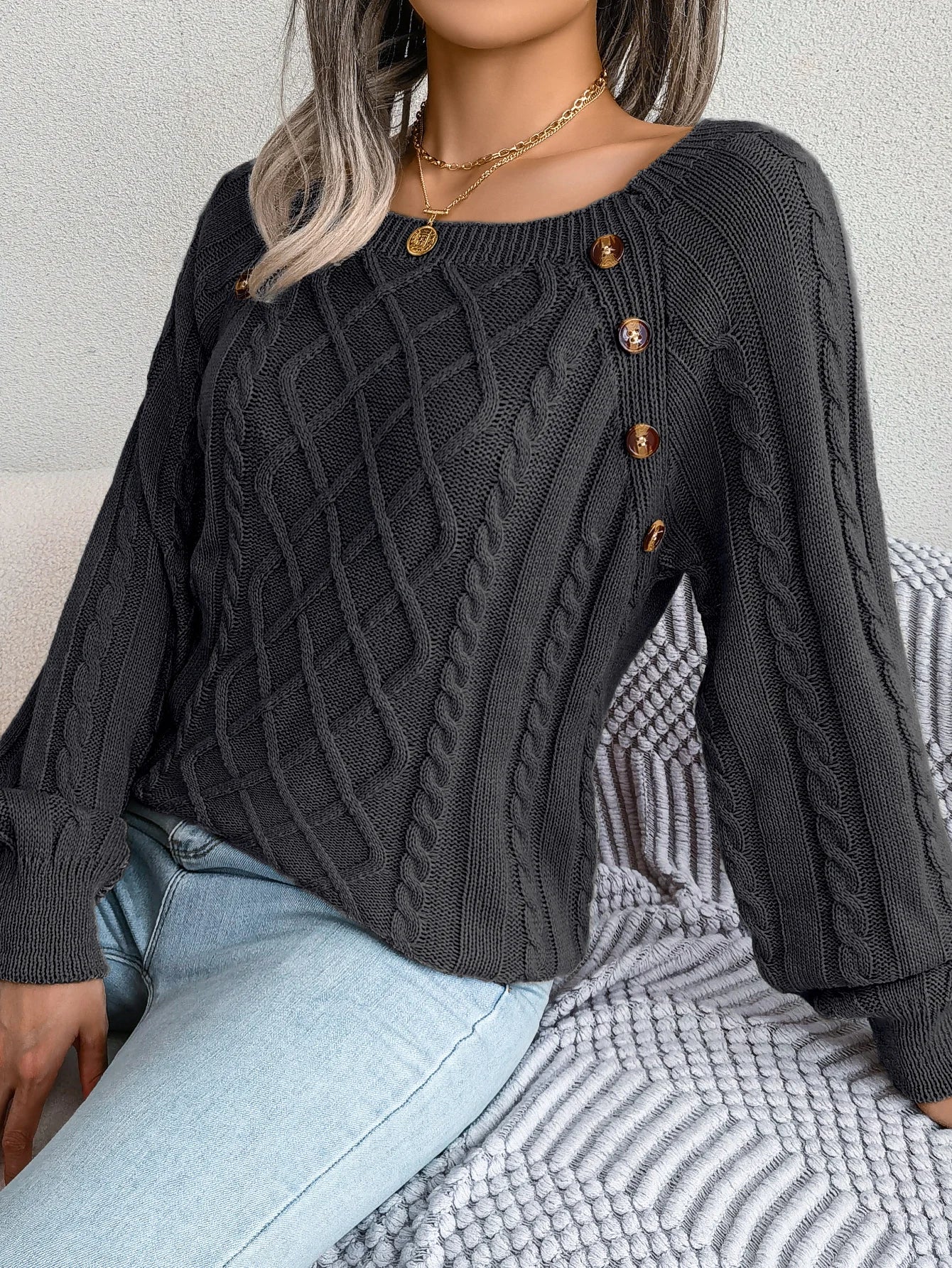 Jersey Mujer Fino Botones Fashion
