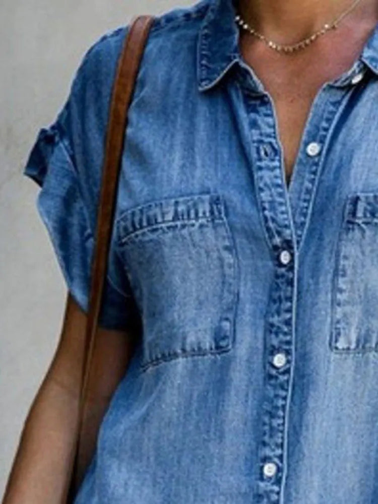 Camisa Mujer Denim Larga Comoda