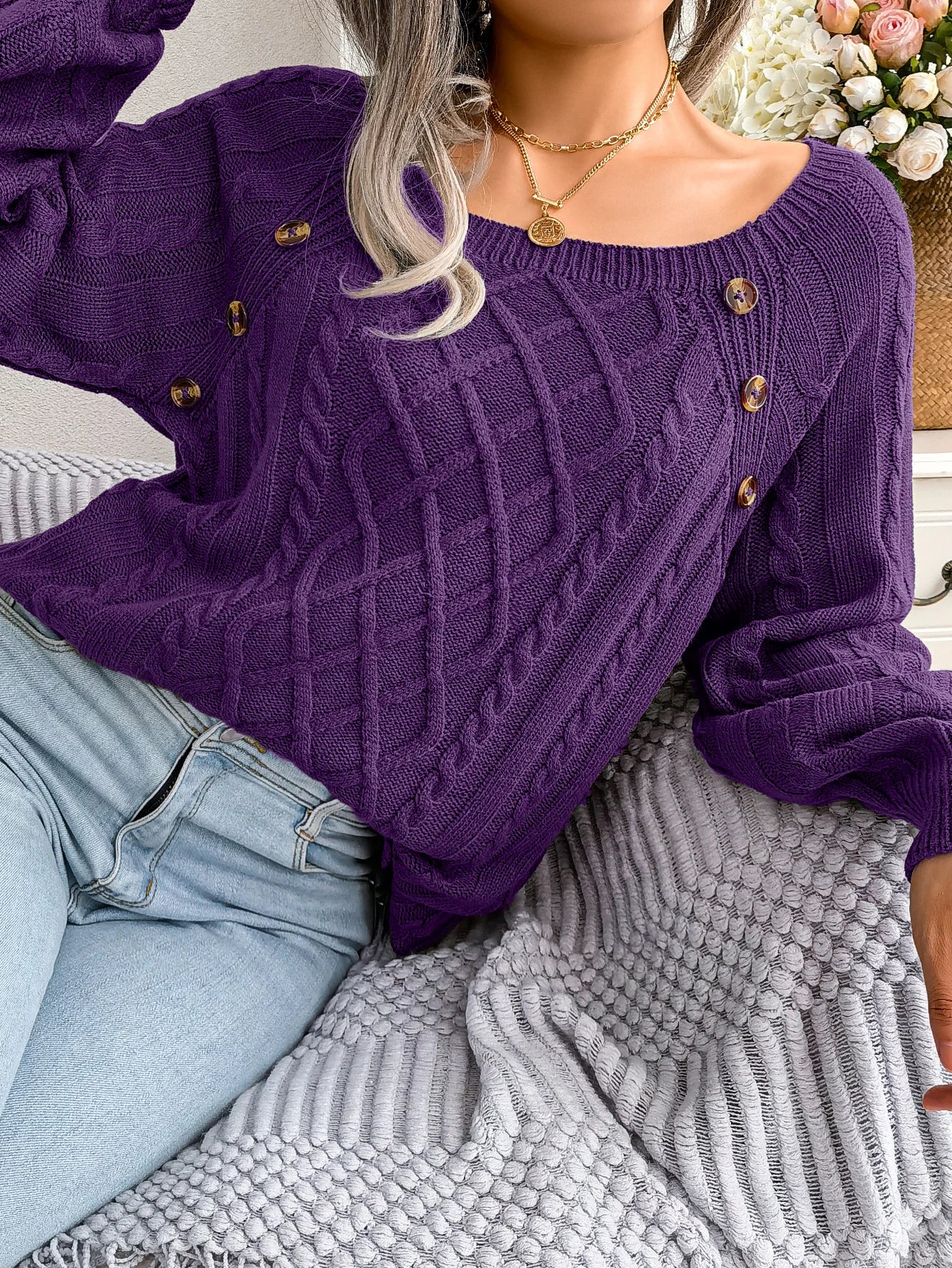 Jersey Mujer Fino Botones Fashion