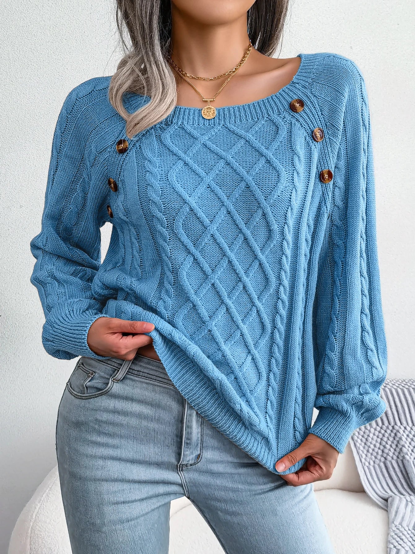 Jersey Mujer Fino Botones Fashion