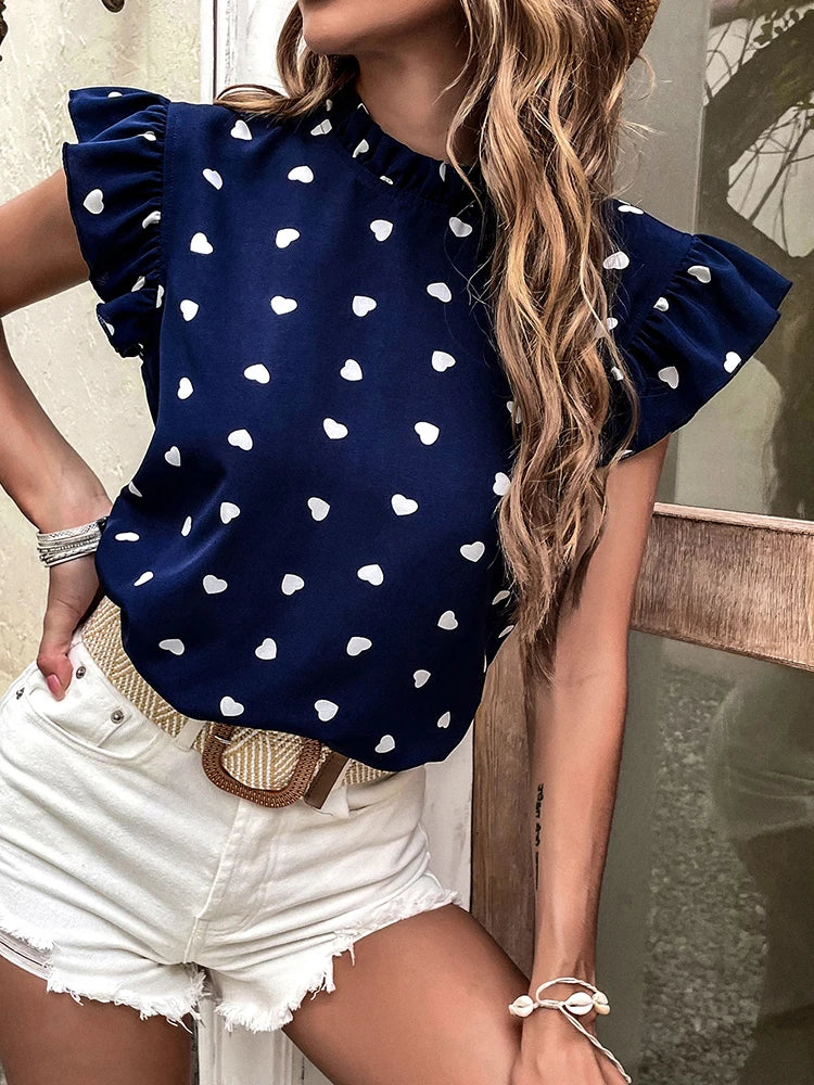 Blusa Manga Corta Fashion Casual Corazón