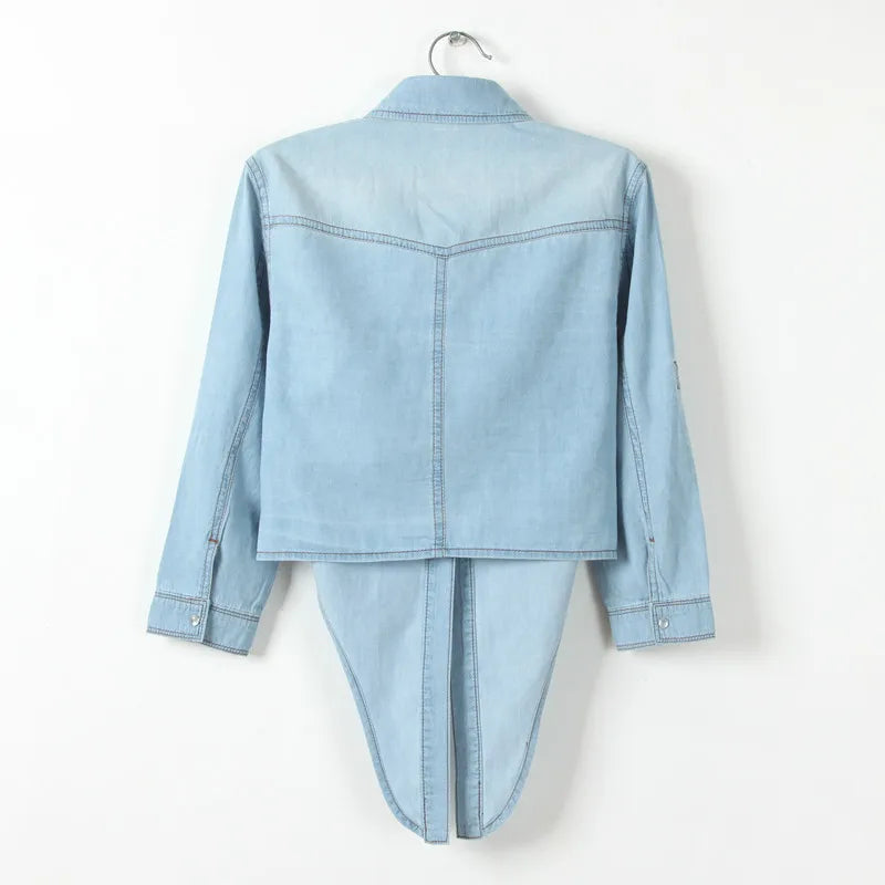 Camisa Mujer Denim Corta Sexy