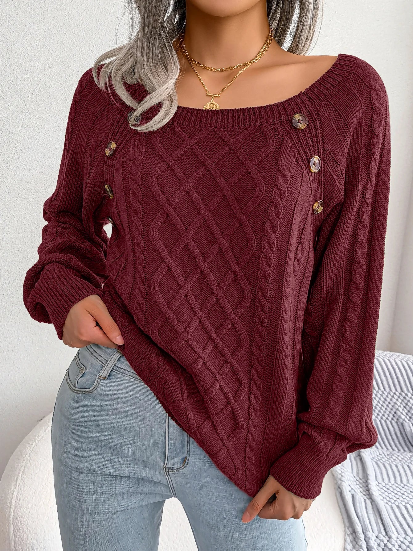 Jersey Mujer Fino Botones Fashion