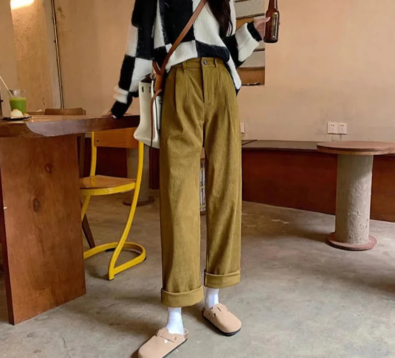 Women's High Waist Corduroy Pants