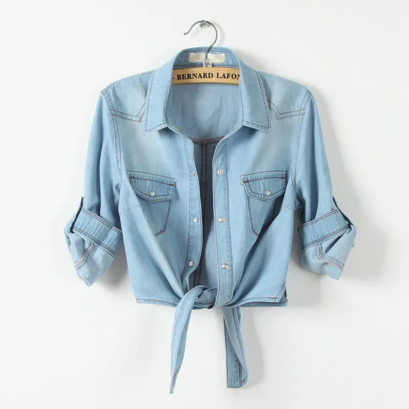 Camisa Mujer Denim Corta Sexy