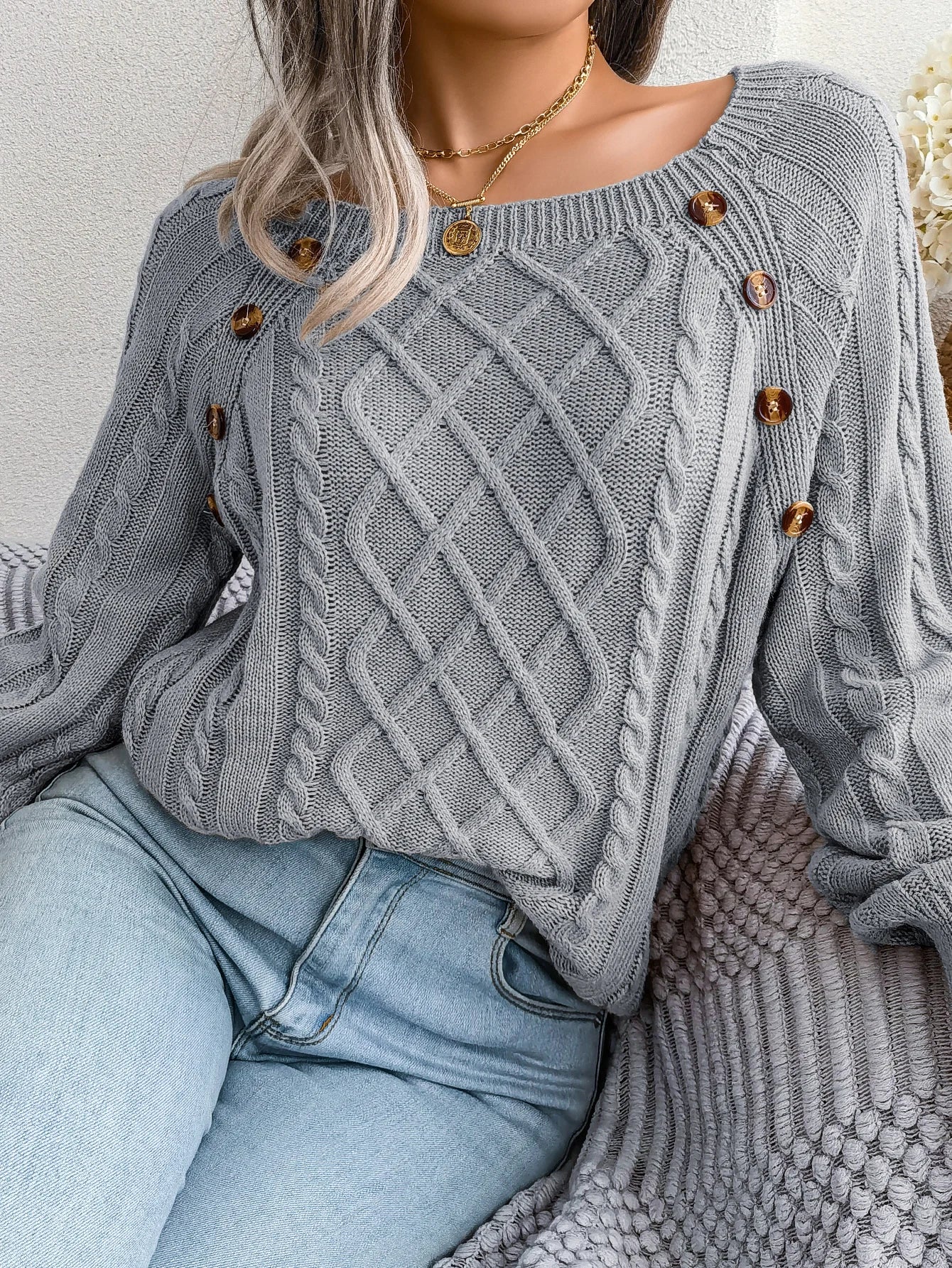 Jersey Mujer Fino Botones Fashion