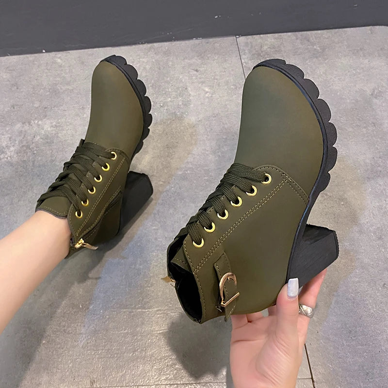Botas Mujer Hebilla Taco Primavera