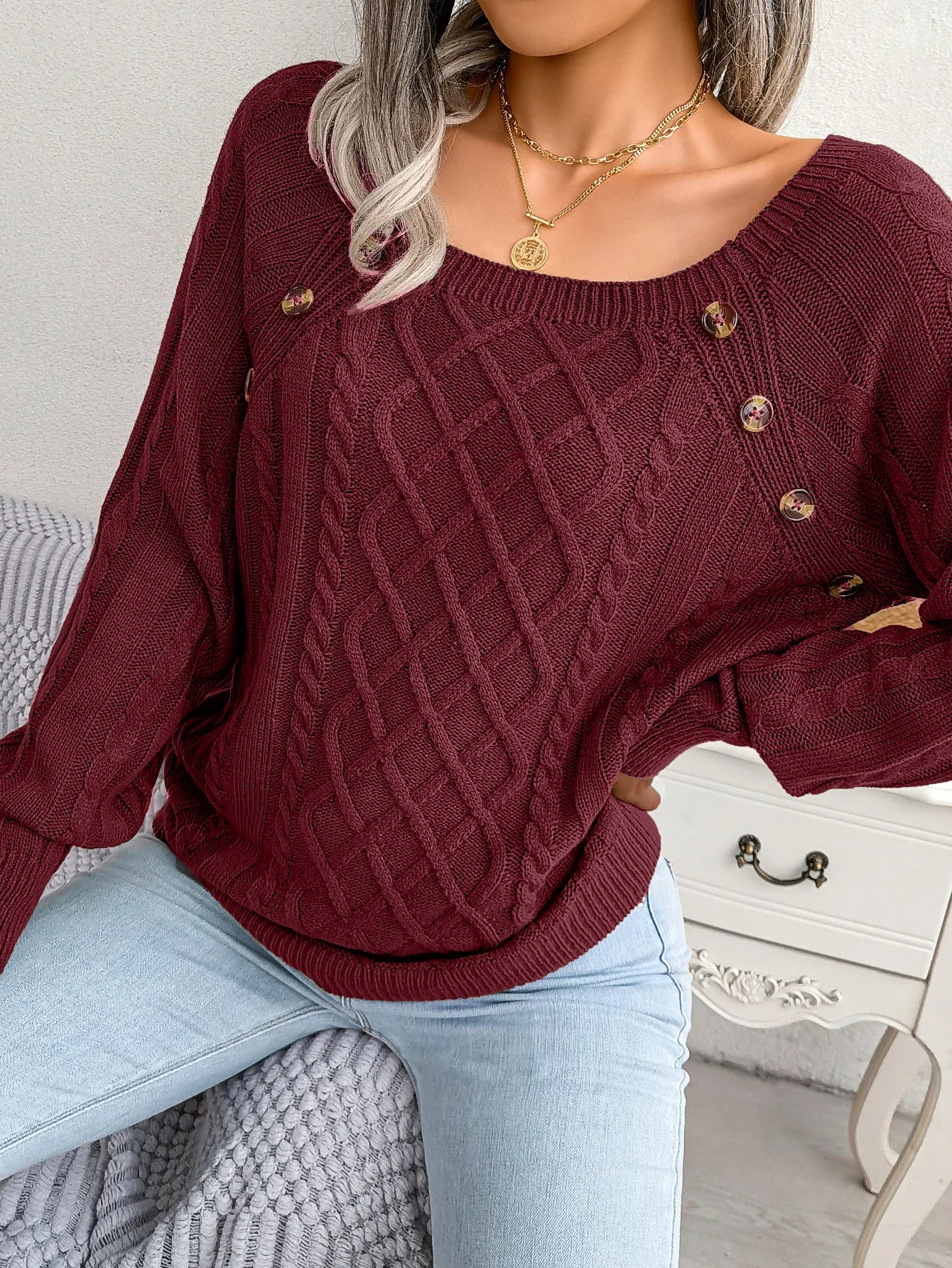 Jersey Mujer Fino Botones Fashion