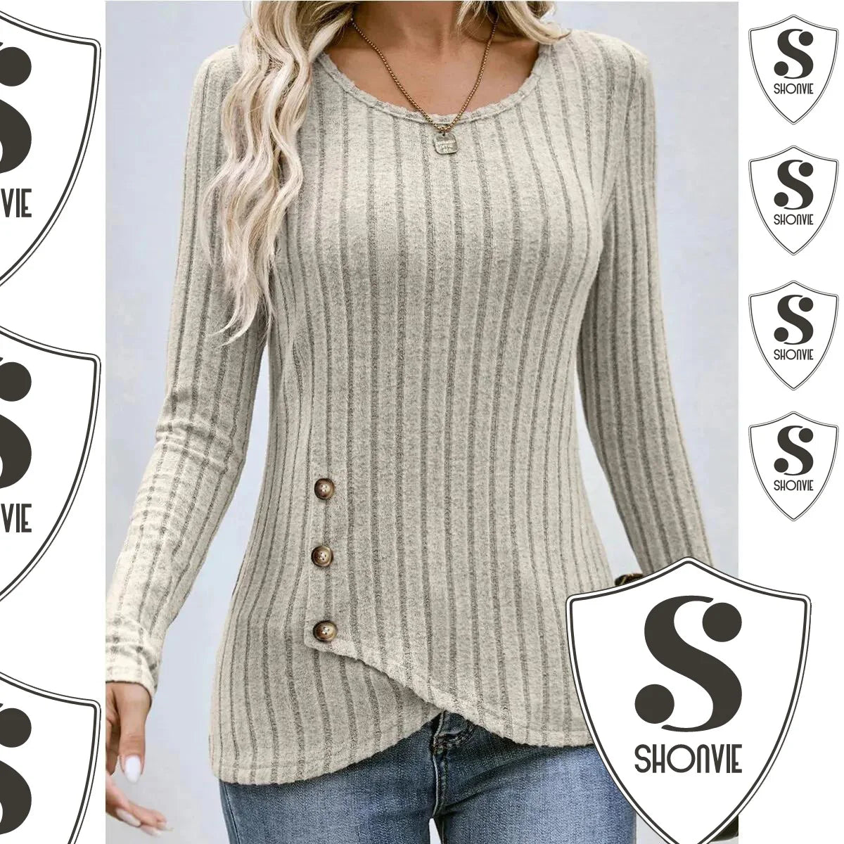 Suéter Mujer Gris Manga Larga Otoño Botones