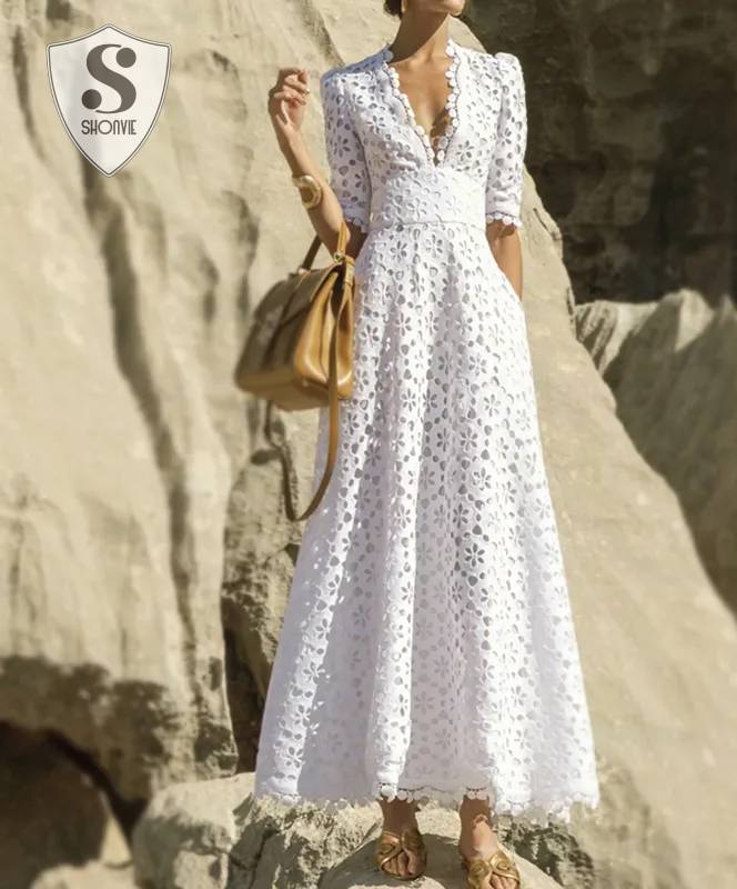 Vestido Mujer Fresco Playa Mangas Largo