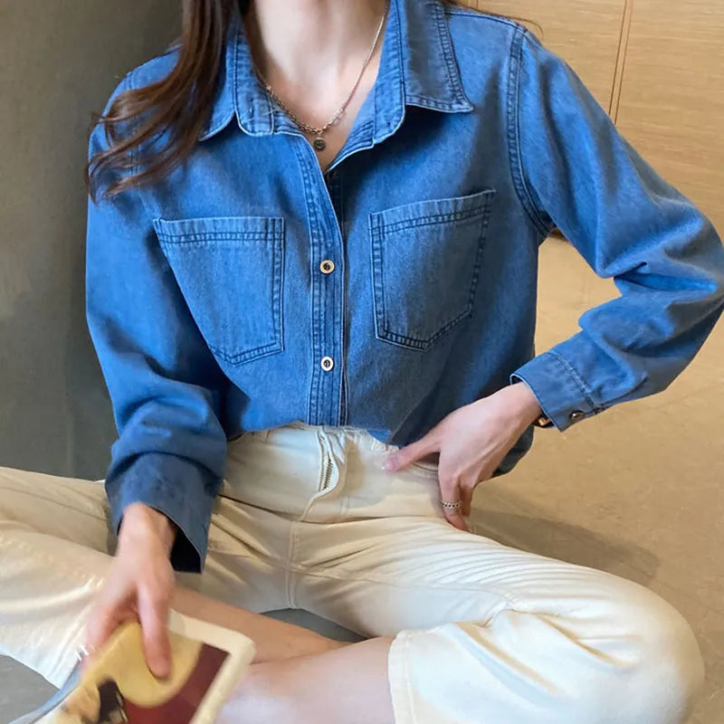 Women's Long Casual Denim Shirt