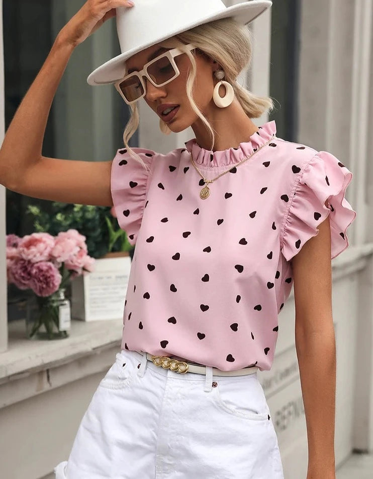 Blusa Manga Corta Fashion Casual Corazón
