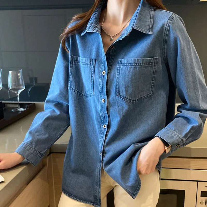 Women's Long Casual Denim Shirt