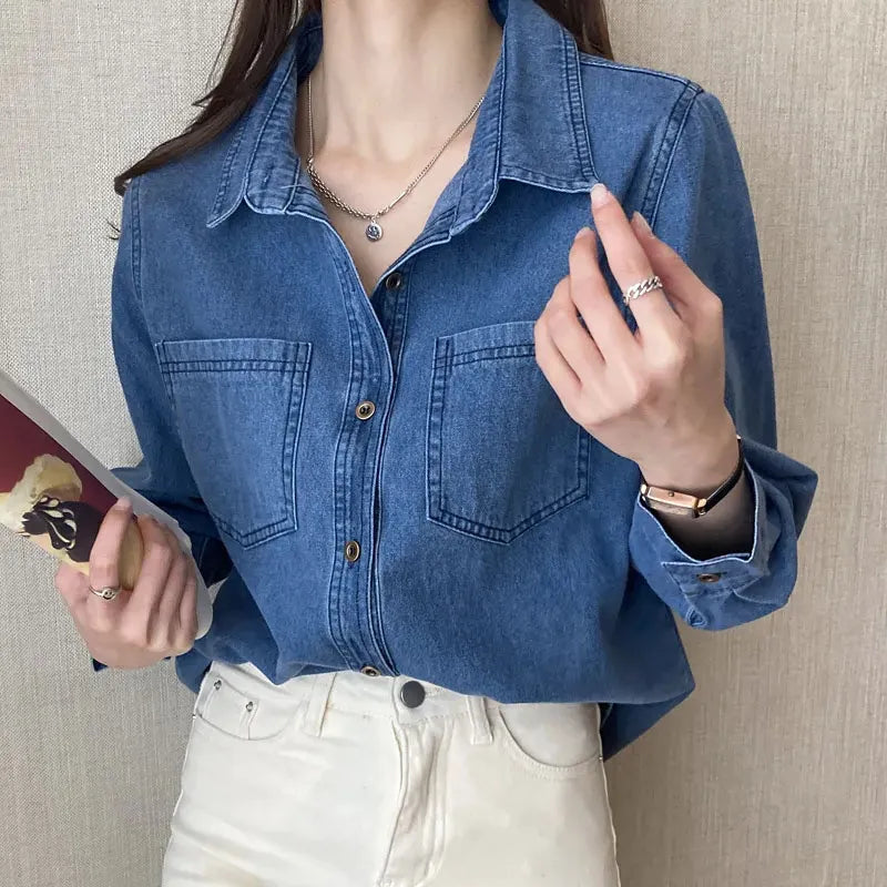 Women's Long Casual Denim Shirt