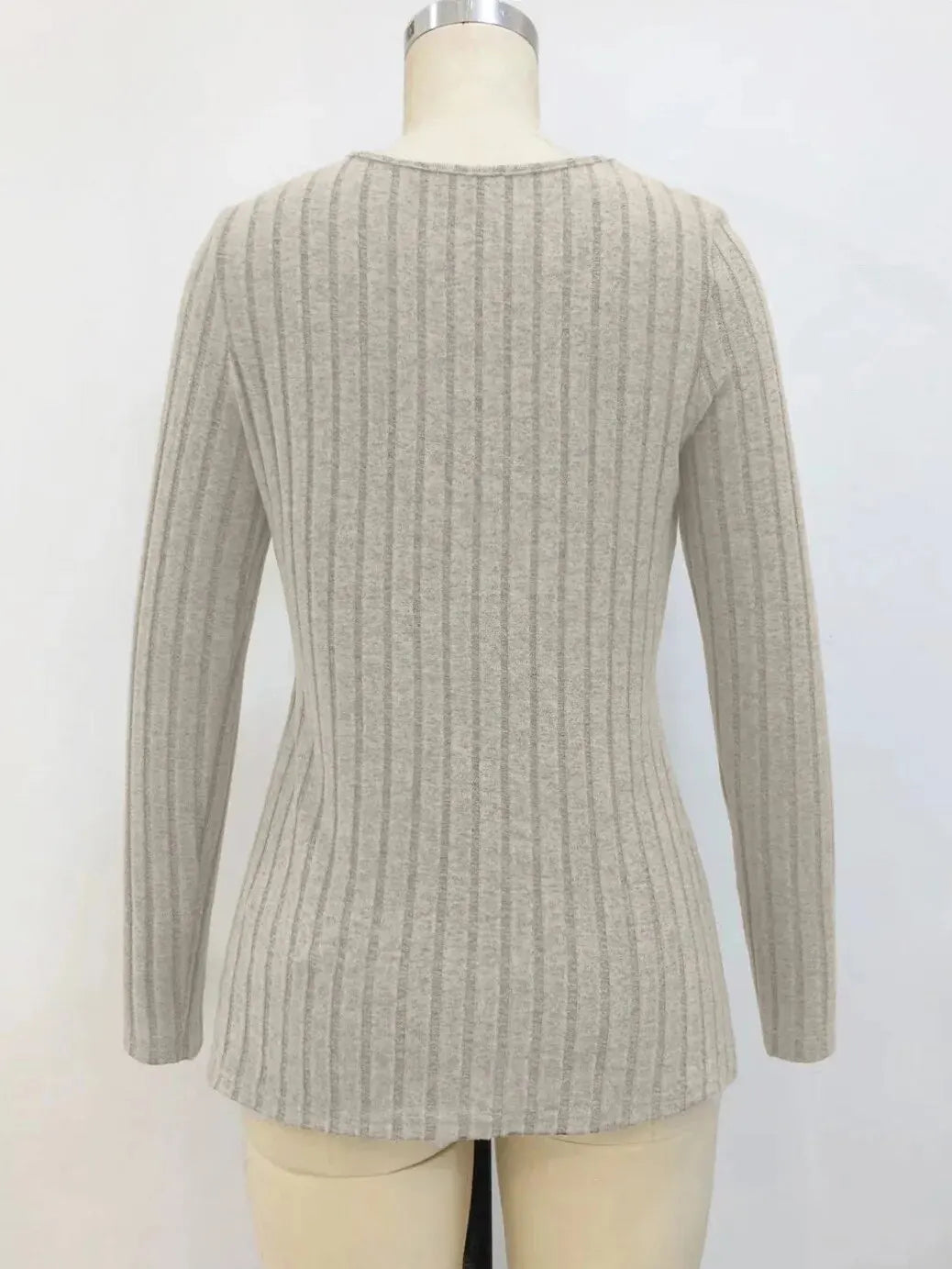 Suéter Mujer Gris Manga Larga Otoño Botones