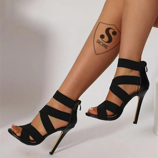 Zapatos Mujer Abiertos Cierre Noche Altos Tacon